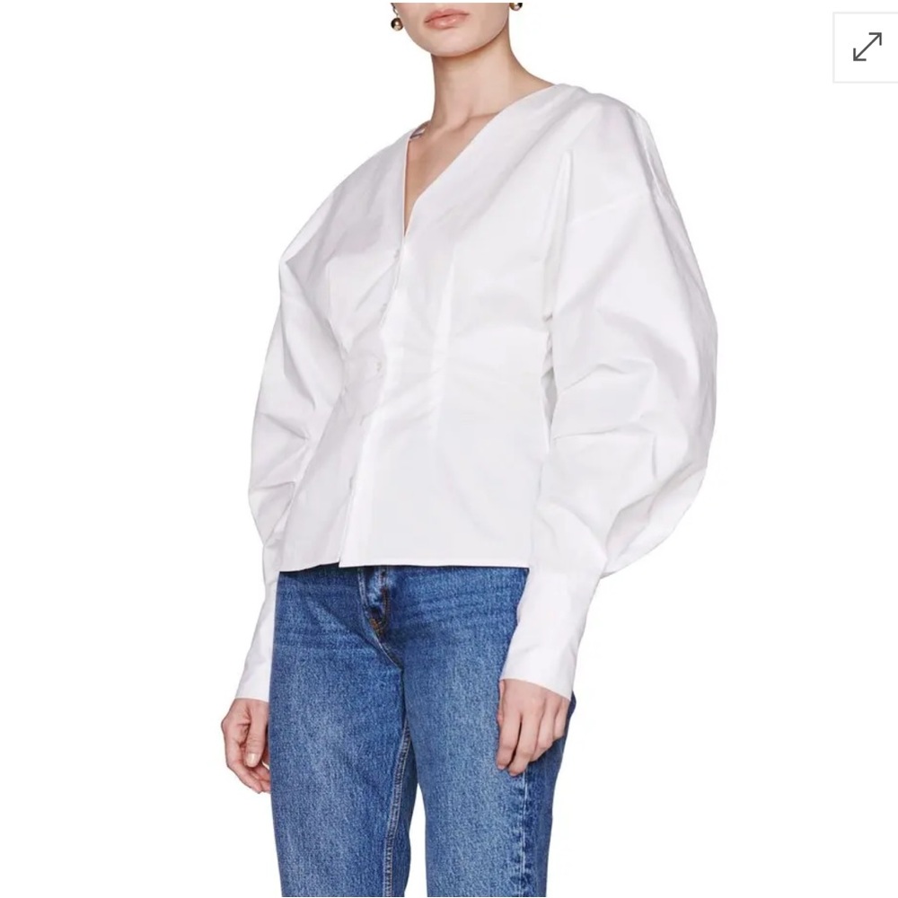 Anine Bing Lindsey Statement Sleeve Poplin Blouse - White